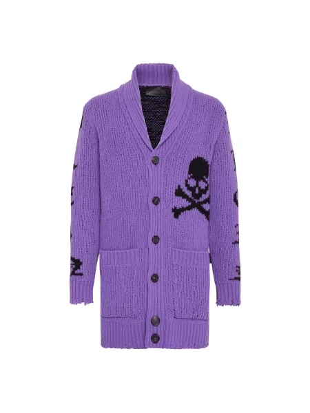 Długi kardigan Philipp Plein wełniany fioletowy