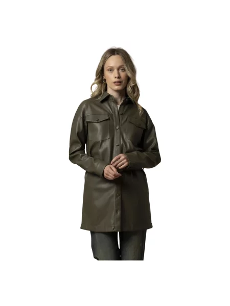 Długa kurtka skórzana Kocca elegancka zielona