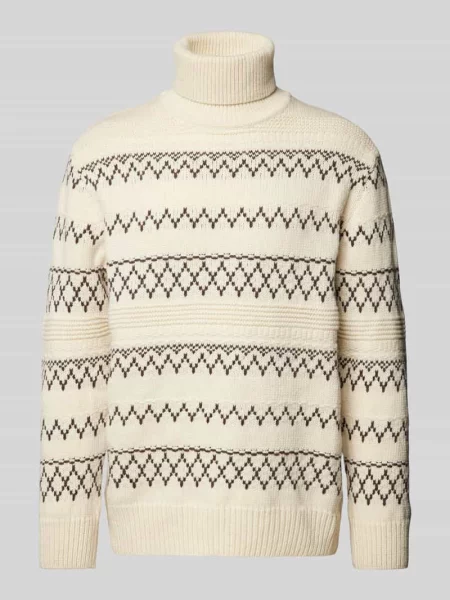 Sweter z dzianiny z czystej wełny Knowledge Cotton Apparel biały