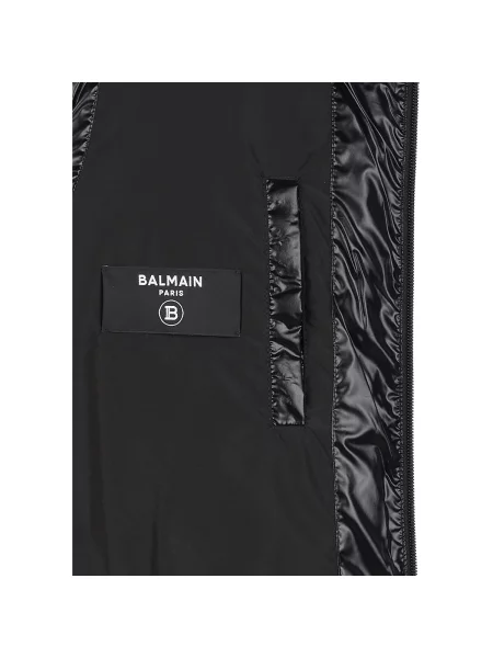 Geacă Balmain fără mâneci cu glugă negru