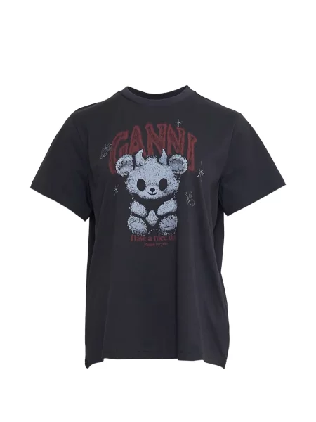 Tricou Ganni cu imagine din jerseu gri