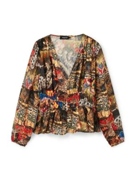 Desigual Bluză TAPESTRY-A albastru închis / maro / maro închis / ruginiu roșu