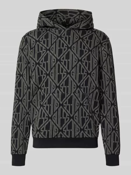 Bluza z kapturem we Wzór na całej powierzchni z Kieszeń kangurka Guess czarna