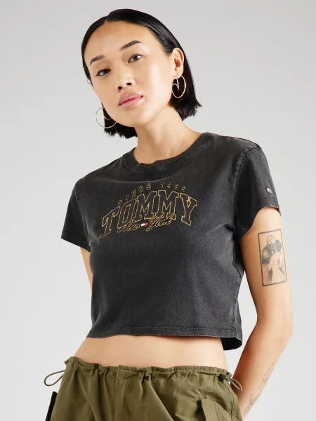 Tommy Jeans Tricou LUX VARSITY | Cropped Fit negru