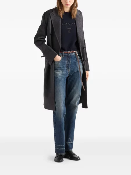 Top Prada cu broderie cu decolteu rotund albastru