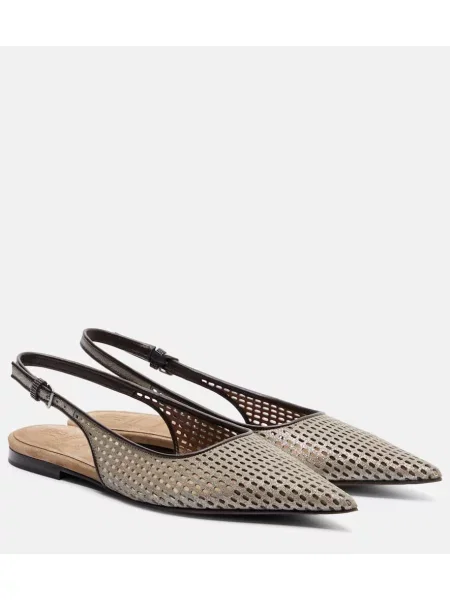 Balerini Brunello Cucinelli din piele slingback maro