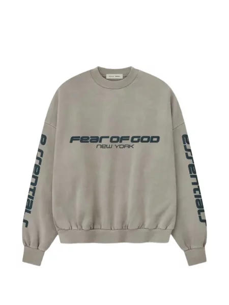 Hanorac crewneck Fear Of God Essentials cu decolteu rotund cu autograf gri