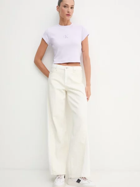 Majica Calvin Klein Jeans s kratkimi rokavi vijolična