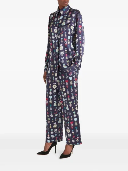 Pantaloni Temperley London de mătase albastru