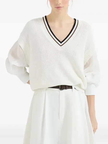 Pulover Brunello Cucinelli din organza alb