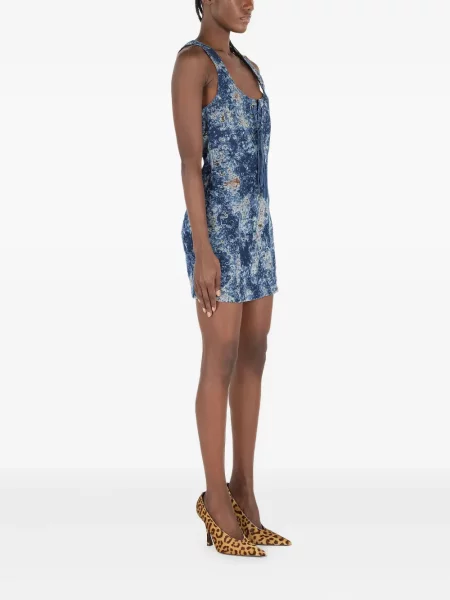 Rochie din denim Roberto Cavalli cu șireturi din dantelă de costum albastru