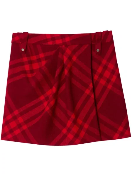 Fustă Burberry de lână în carouri roșu