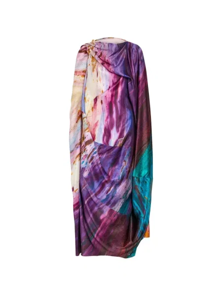 Sukienka bez rękawów Roksanda z nadrukiem drapowana fioletowa