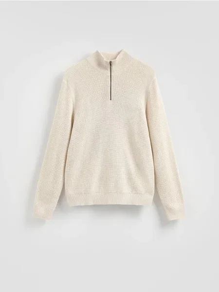 Reserved Sweter z rozpinanym golfem beżowy