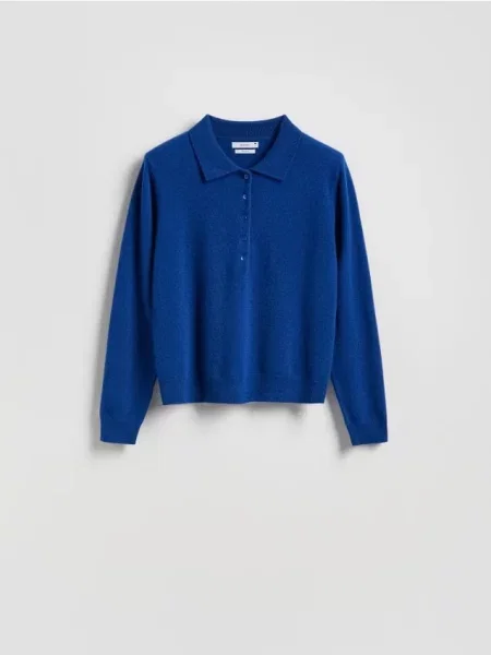 Reserved Wełniany sweter polo niebieski