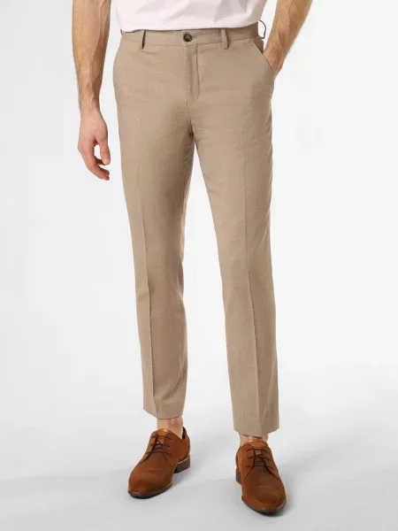 Selected spodnie od garnituru modułowego Mężczyźni Slim Fit wypukły wzór tkaniny beżowy