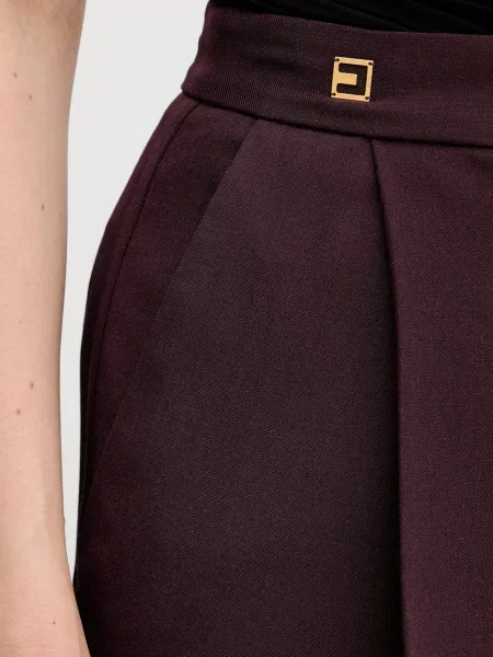 Шерстяные брюки Elisabetta Franchi с высокой посадкой бордовые