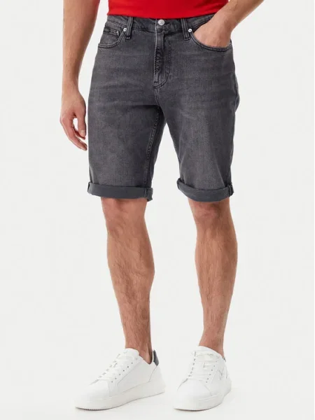 Дънков къс панталон Calvin Klein Jeans сиво черно