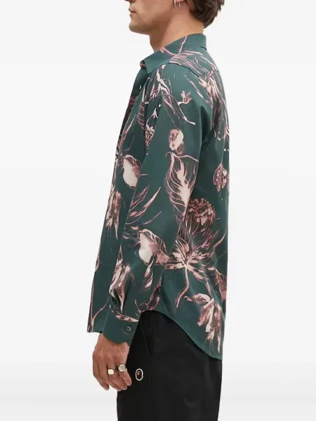 Cămașă Paul Smith cu model floral cu imagine lungă verde