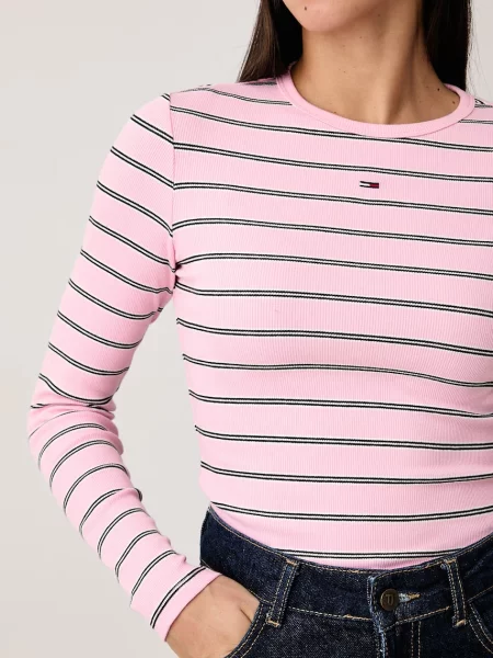 Tommy Jeans блуза с дълги ръкави дамска от с розово