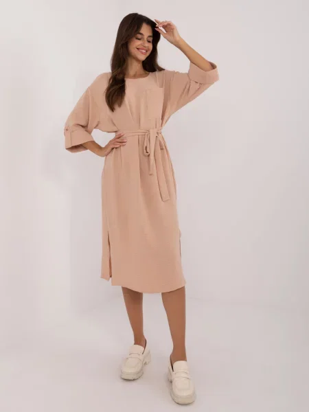 Rochie de zi Fashionhunters casual cu crăpătură maro