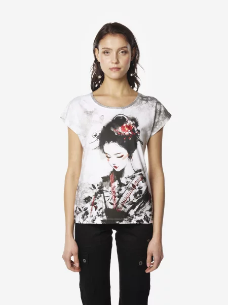 KOROSHI Tricou galben / roșu cranberry / negru alb