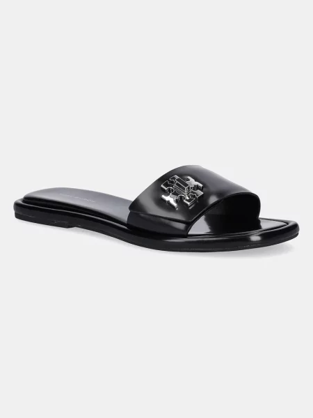 Tory Burch papuci de piele T Lock Slide negru