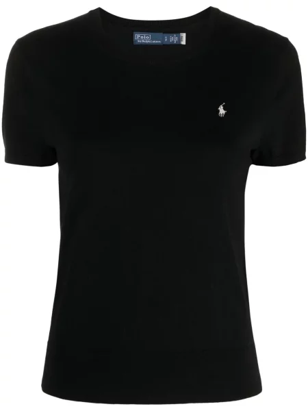 Μακρύς λινή μπλούζα Polo Ralph Lauren με κέντημα καφέ