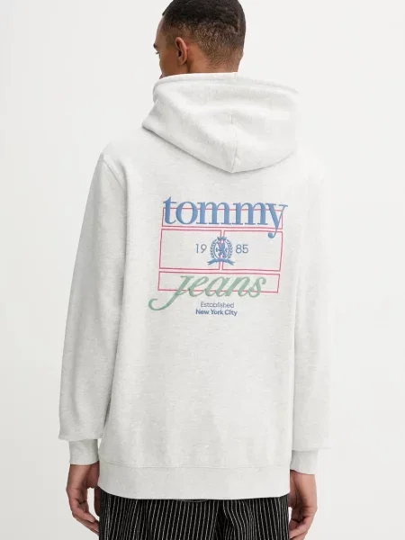 Tommy Jeans bluza z kapturem z nadrukiem szary