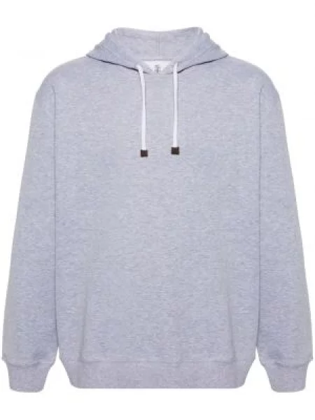 Суичър с качулка Brunello Cucinelli от джърси сиво