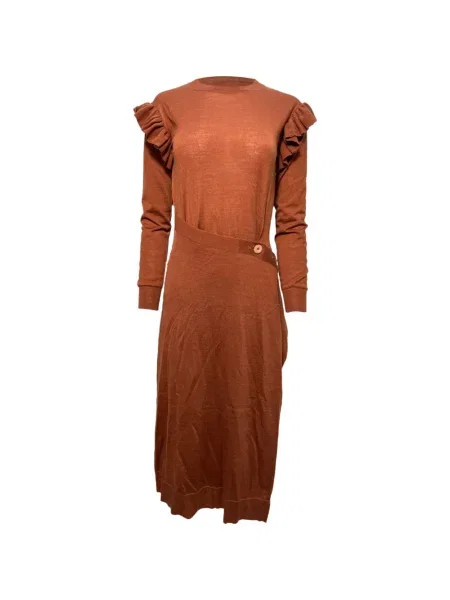 Rochie midi Ulla Johnson cu volane până la genunchi de costum maro