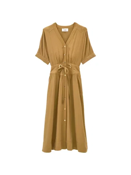 Rochie midi Ba&sh evazată cu cordon galben