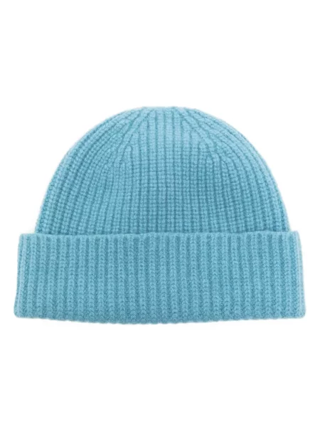 Dzianinowa czapka Pringle Of Scotland prążkowana niebieska