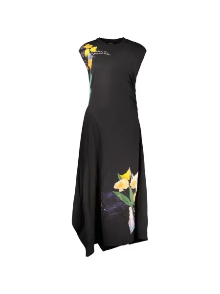 Rochie midi Desigual cu model floral cu imagine asimetrică negru