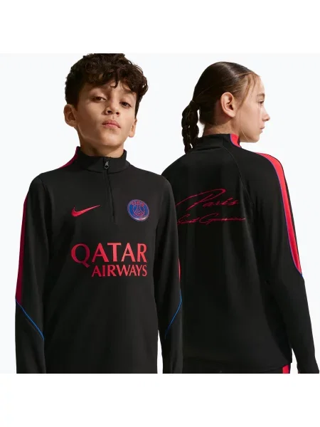 Gyerek futball pulóver Nike Paris Saint-Germain Strike Dri-Fit Soccer Knit Drill Top black/global red/global red. Méret: S fekete