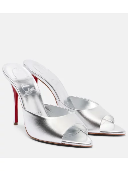 Kožené mules Christian Louboutin strieborná