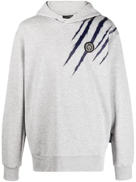 Dlouhá mikina s kapucí Plein Sport s potiskem šedá