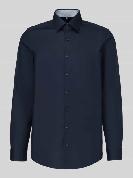 Koszula biznesowa o kroju slim fit z kołnierzykiem typu kent Olymp Level 5 granatowa