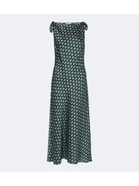 Rochie midi Dôen de mătase cu model paisley verde