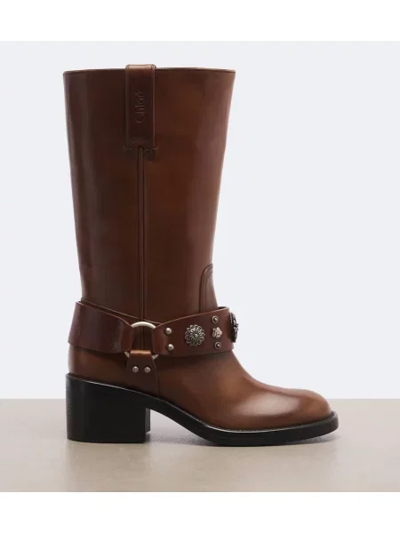 Cizme Chloé din piele cu tepi maro