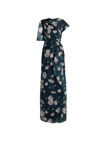 Rochie Erdem cu model floral cu imagine asimetrică albastru