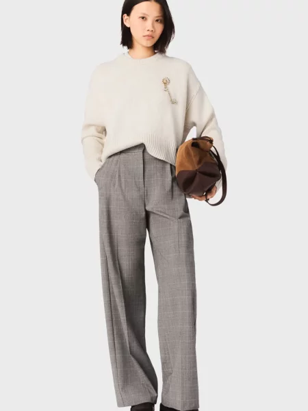 Вовняні картаті штани Maje сірі