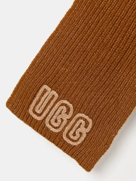 Шарф з домішкою вовни UGG CHUNKY з аплікацією коричневий