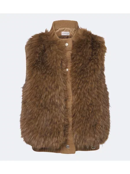 Vestă din puf Moncler de lână maro