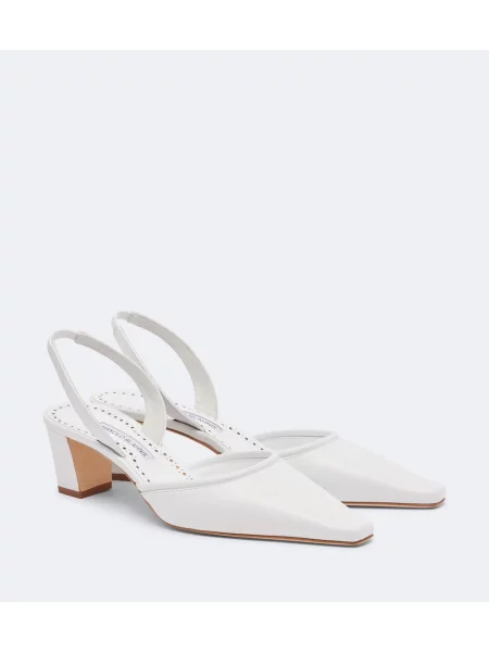 Pantofi cu toc Manolo Blahnik din piele slingback alb