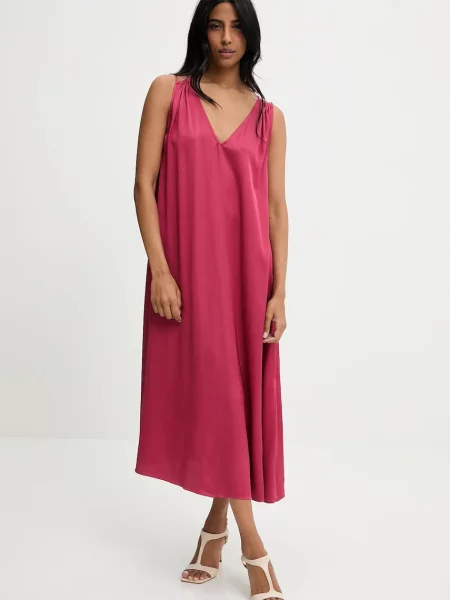 Answear Lab sukienka midi prosta bordowy