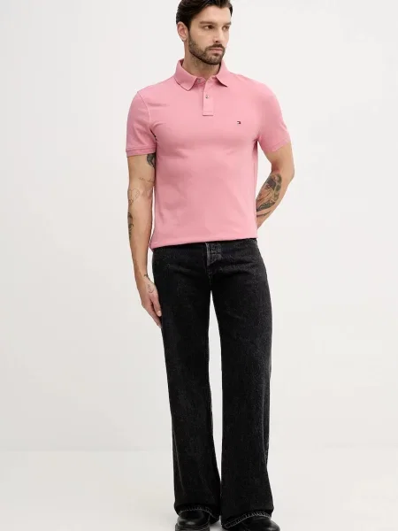 Tommy Hilfiger polo majica z elastanom roza