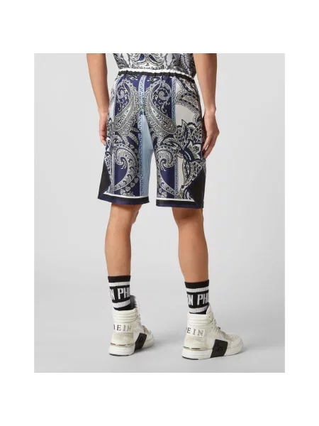 Jedwabne szorty Philipp Plein z wzorem paisley niebieskie
