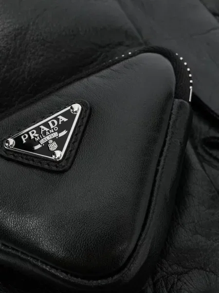 Iš natūralios odos pirštines Prada juoda