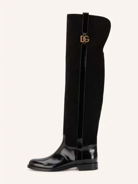 Dolce & Gabbana Kozačky Nad Kolena / zlatá černá